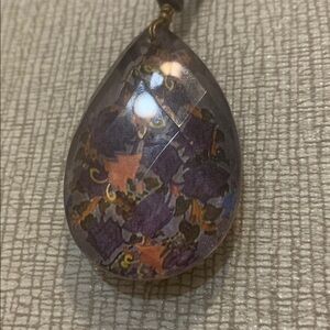 Lenore Solmo Glass Gold Pattern Prism Teardrop Necklace Strand Vintage 24”
